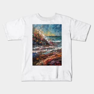 Oil Painting Prints, Crashing Waves Art, Beach Wall Decor, Ocean Scenes, Coastal Artwork, Seaside Decor, Nautical Home Kids T-Shirt